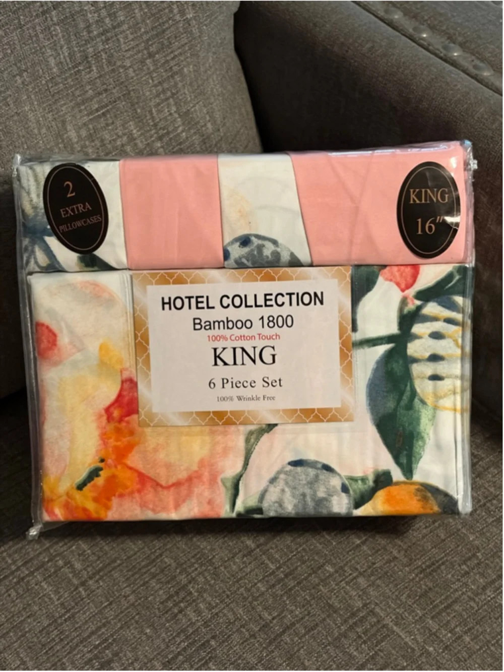 HOTEL COLLECTION King 6 Piece Pink White Floral Bamboo 1800 Sheet Set
